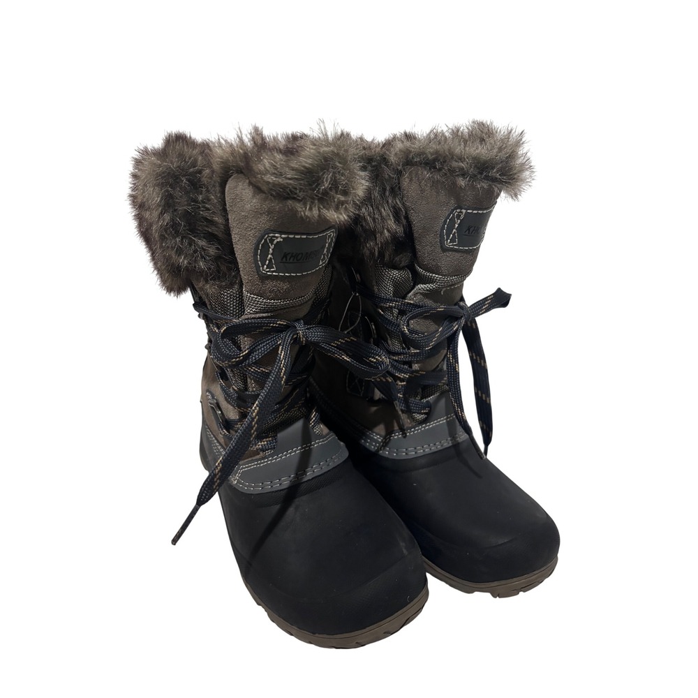 Khombu Slope Womens 8 M Grey black Faux Fur Trim Waterproof Winter Snow Boots